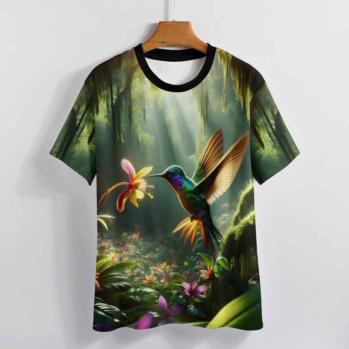 hippieartzone - Forest Hummingbird T-Shirt , Animal Lover Shirt, Hummingbird Tee, Bird Print Shirt, Floral Hummingbird Shirt