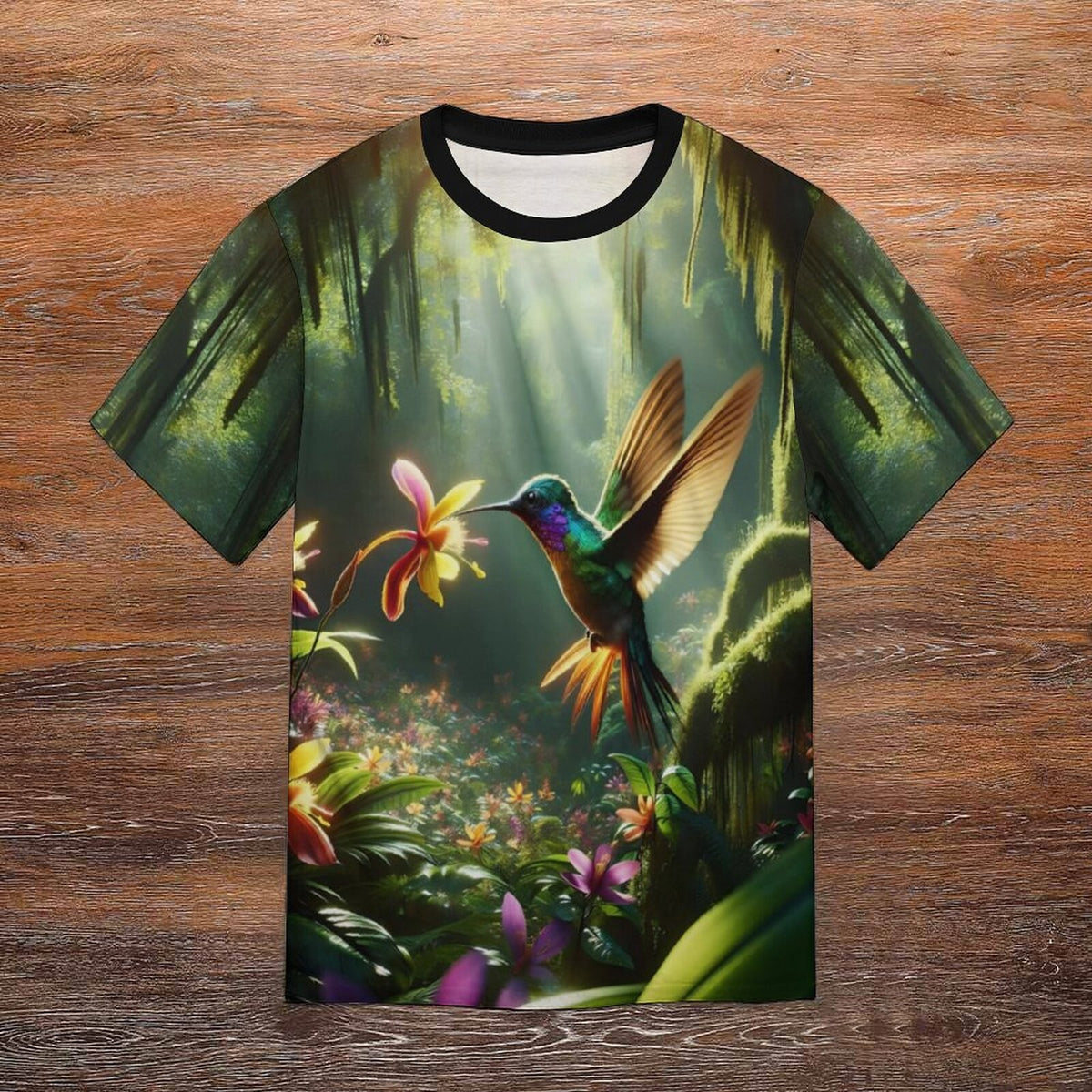 hippieartzone - Forest Hummingbird T-Shirt , Animal Lover Shirt, Hummingbird Tee, Bird Print Shirt, Floral Hummingbird Shirt