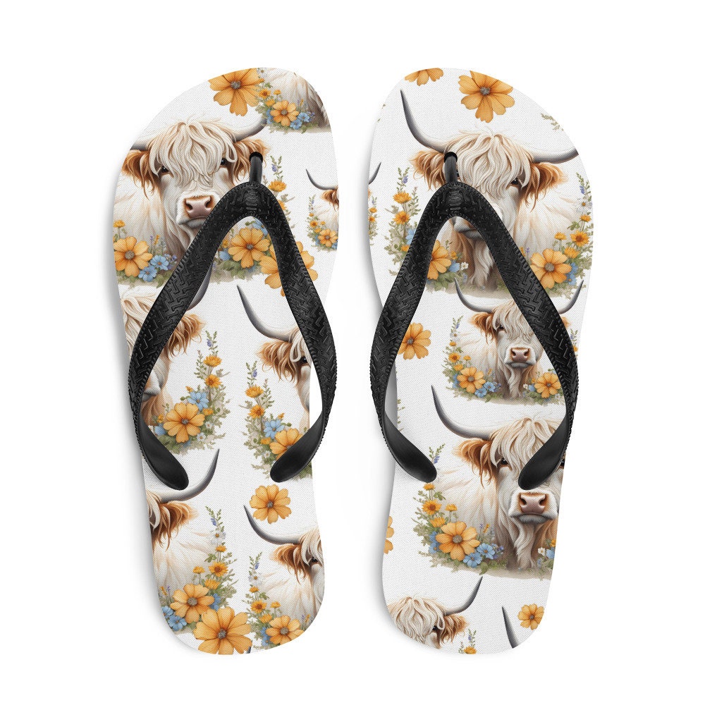 hippieartzone - For the Love of Highland Cows Flip-Flops