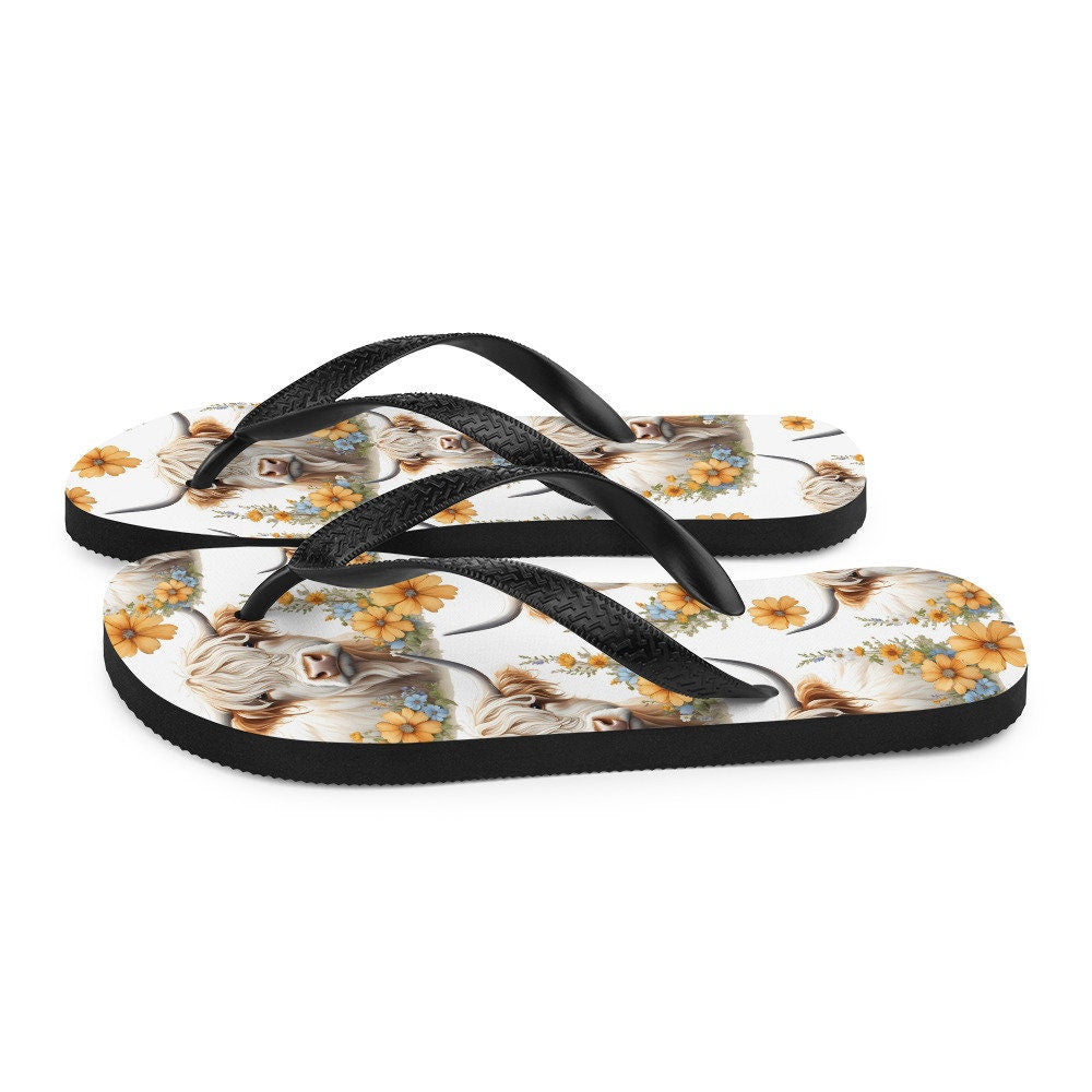 hippieartzone - For the Love of Highland Cows Flip-Flops