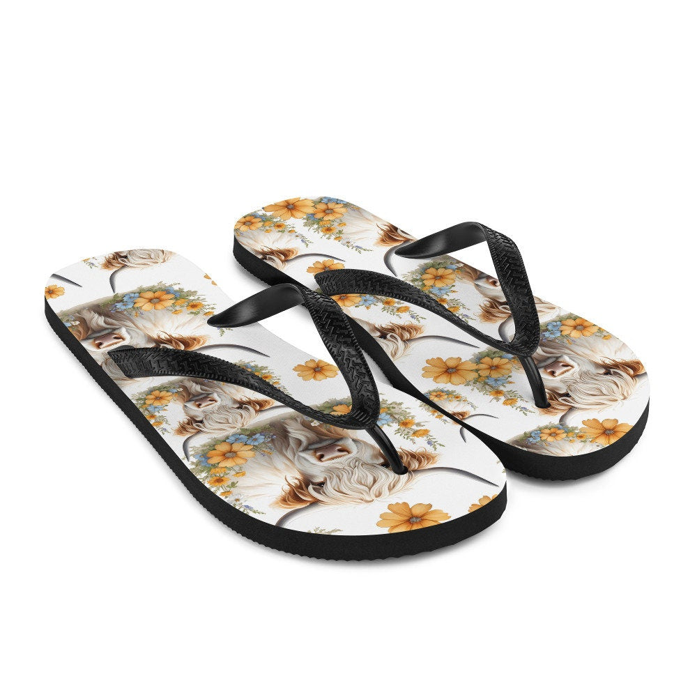 hippieartzone - For the Love of Highland Cows Flip-Flops