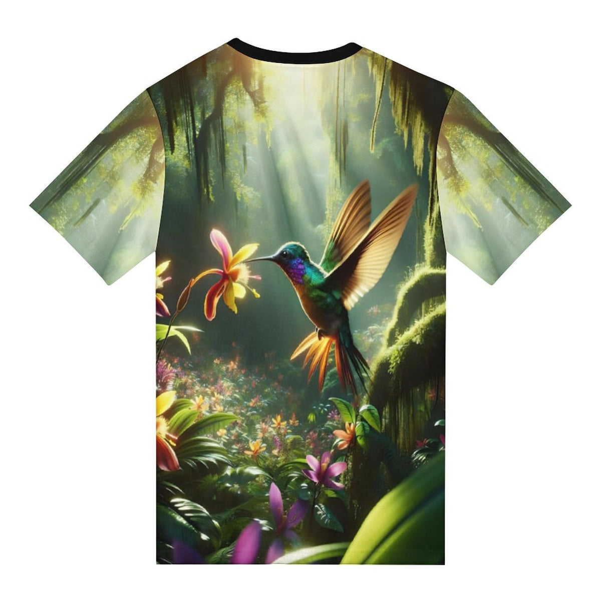 hippieartzone - Forest Hummingbird T-Shirt , Animal Lover Shirt, Hummingbird Tee, Bird Print Shirt, Floral Hummingbird Shirt