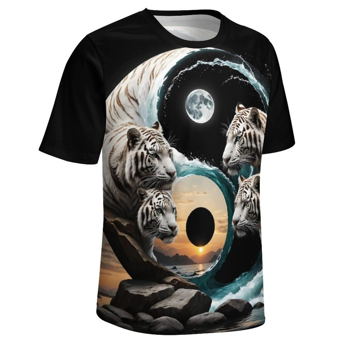 hippieartzone - White Tiger T-Shirt Shirts Tiger Spirit Animal Shirt, Tiger Yin Yang T-Shirt, Animal Lover Tee, Moon Tiger Shirt