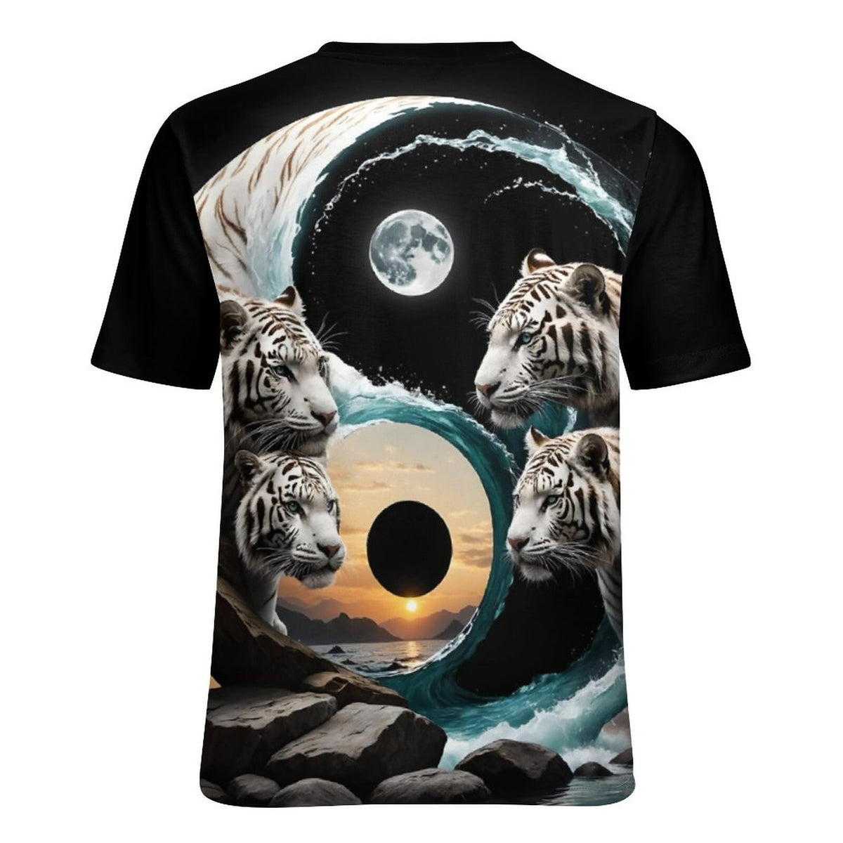 hippieartzone - White Tiger T-Shirt Shirts Tiger Spirit Animal Shirt, Tiger Yin Yang T-Shirt, Animal Lover Tee, Moon Tiger Shirt