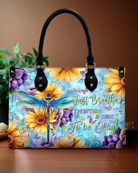 hippieartzone Bag - JUST BREATHE DRAGONFLY LEATHER HANDBAG