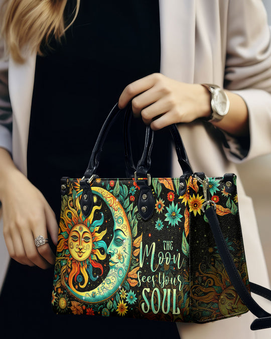 hippieartzone Bag - THE MOON SEES YOUR SOUL LEATHER HANDBAG