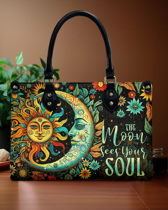 hippieartzone Bag - THE MOON SEES YOUR SOUL LEATHER HANDBAG