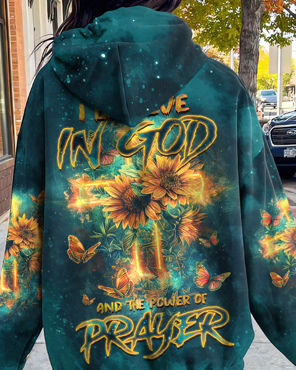 Hippie Art Zone - I Believe In God Cross Sunflower Women'S  Shirt. For Hippie