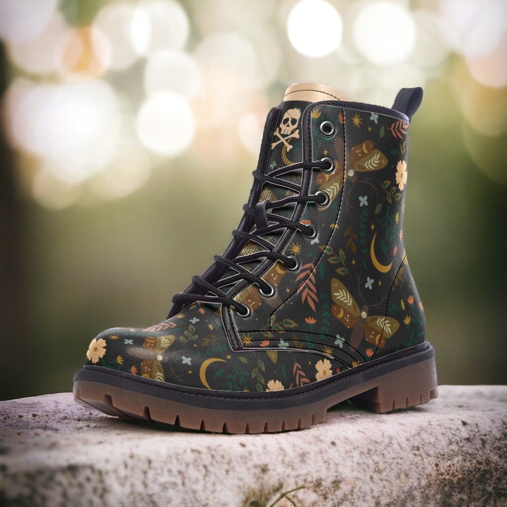 Hippie Art Zone - Moths &amp; Flowers / Gothic, Punk, Combat Boots In Unisex