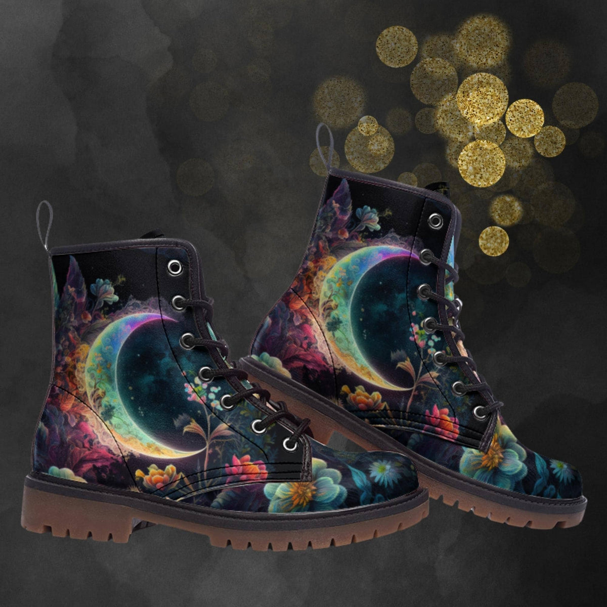 Hippie Art Zone - Mystic Fantasy Moon Combat Boots,