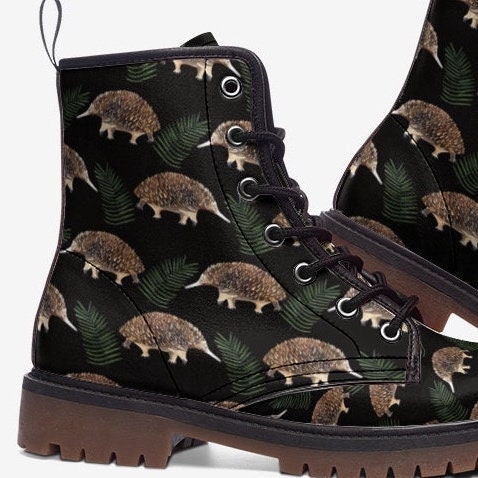 Hippie Art Zone - Native Animal Australian Echidna Monotreme Vegan Leather Festival Boots