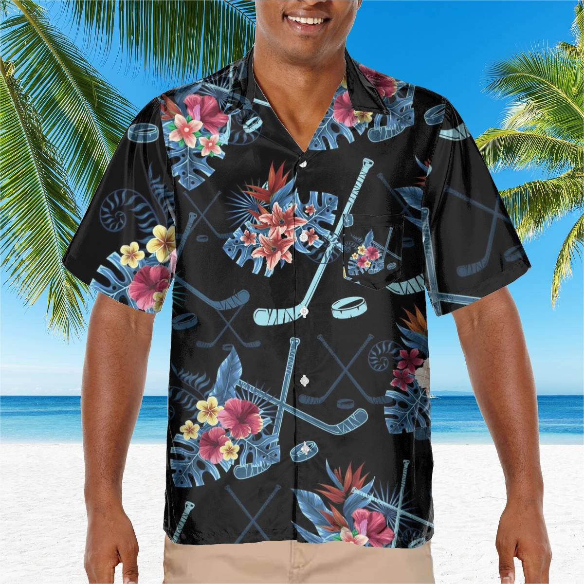 hippieartzone - BLUE HOCKEY BEACH TROPICAL HAWAII SHIRT.