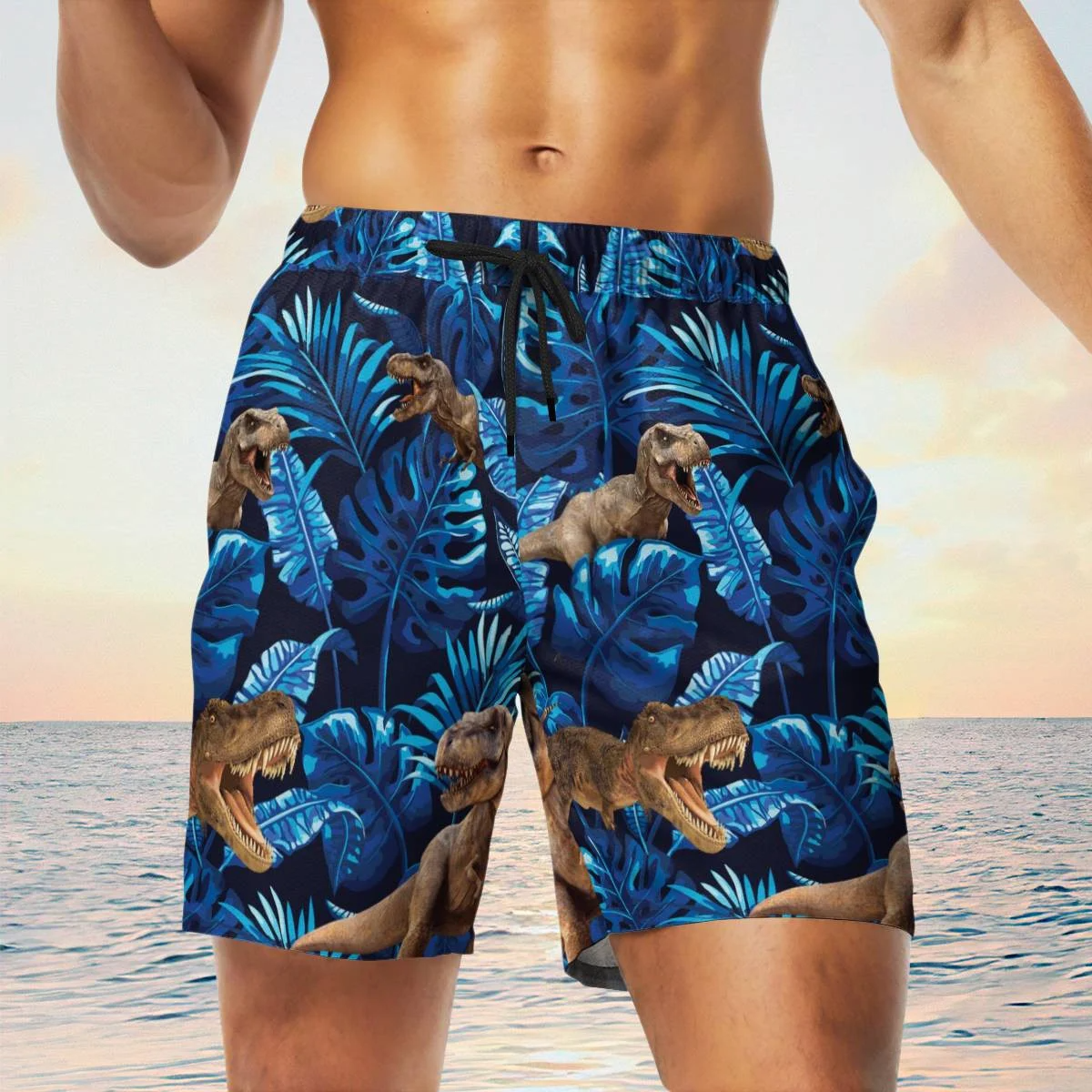 hippieartzone - BLUE DINOSAUR TROPICAL HAWAII SHIRT.
