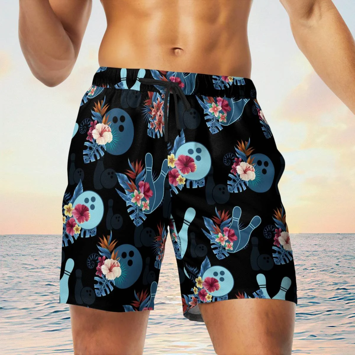 hippieartzone - BLUE BOWLING TROPICAL FLOWER HAWAII SHIRT.