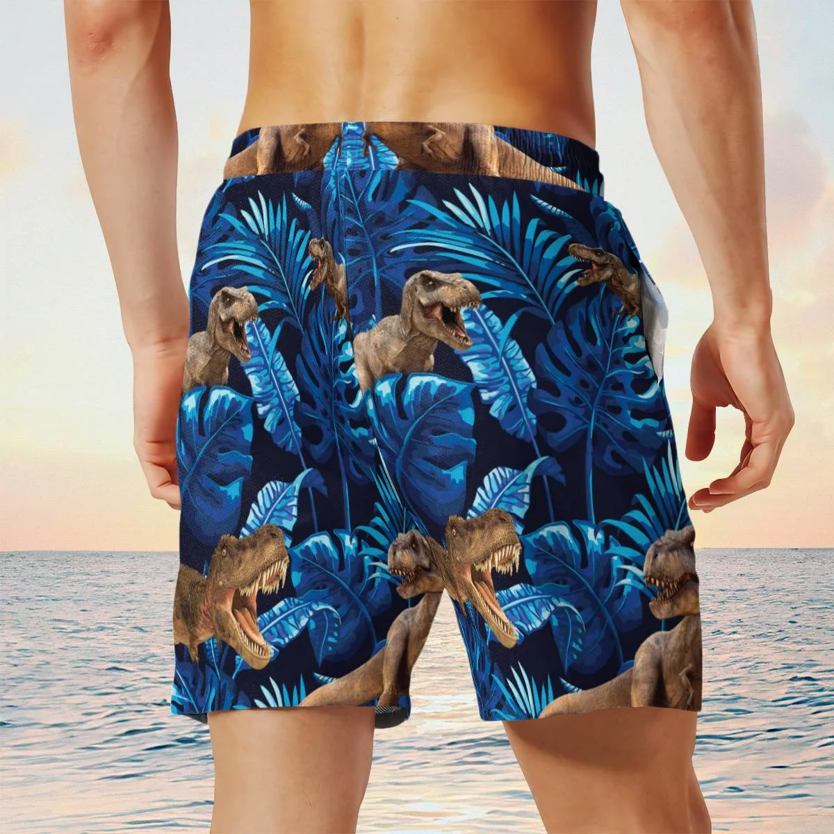 hippieartzone - BLUE DINOSAUR TROPICAL HAWAII SHIRT.