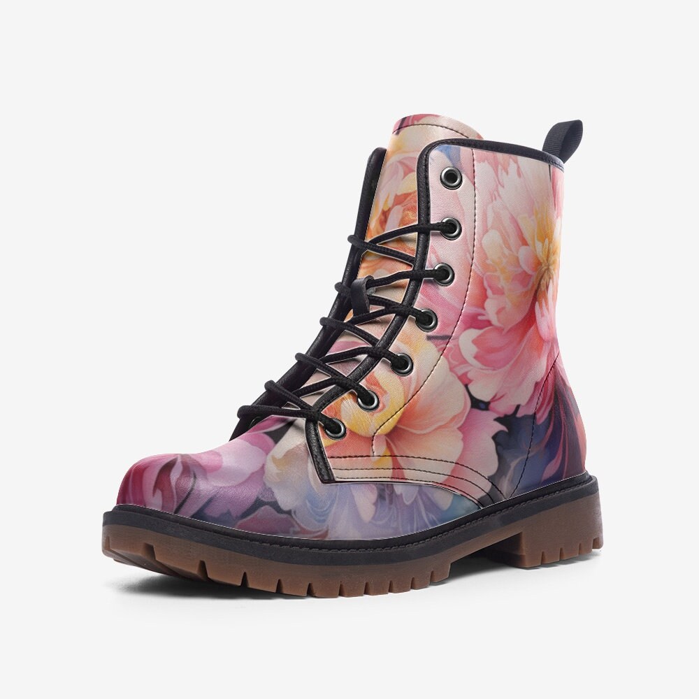 Hippie Art Zone - Painted Flowers Casual Faux Leather Lightweight Boots