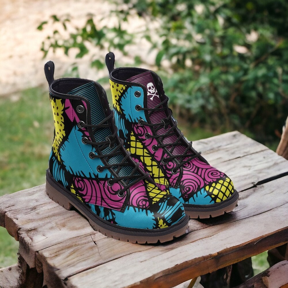Hippie Art Zone - Patchworks Goth, Goblincore, Woodland, Witchcore, Faecore, Boho Combat Boots For Hippies