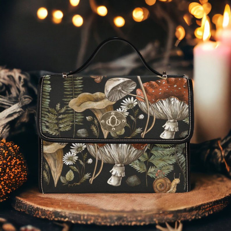 Cottagecore Cute Women Mushroom Witchy Satchel Handbag For Boho Hippie