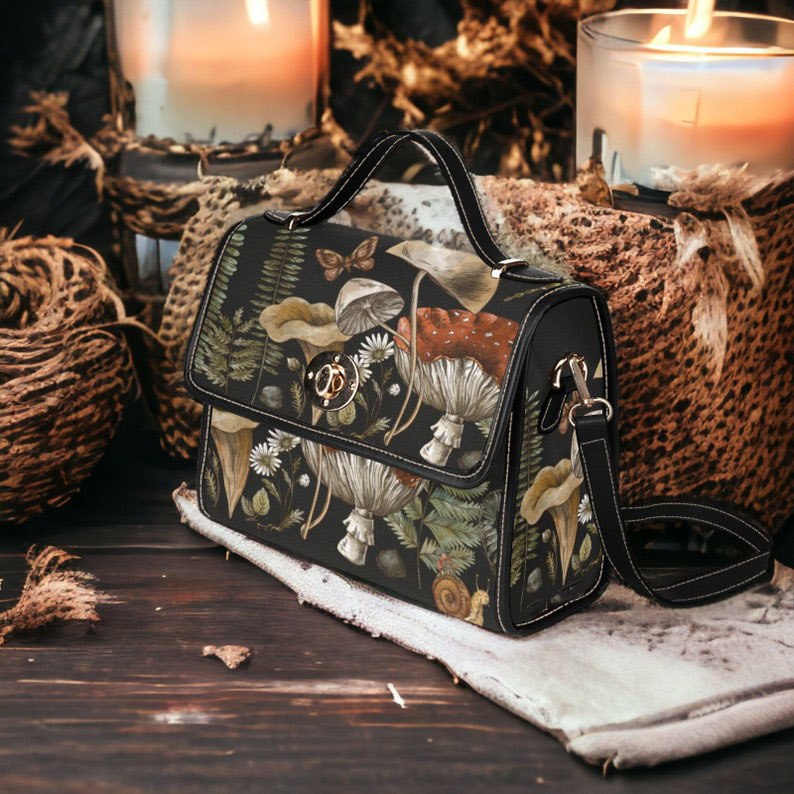 Cottagecore Cute Women Mushroom Witchy Satchel Handbag For Boho Hippie