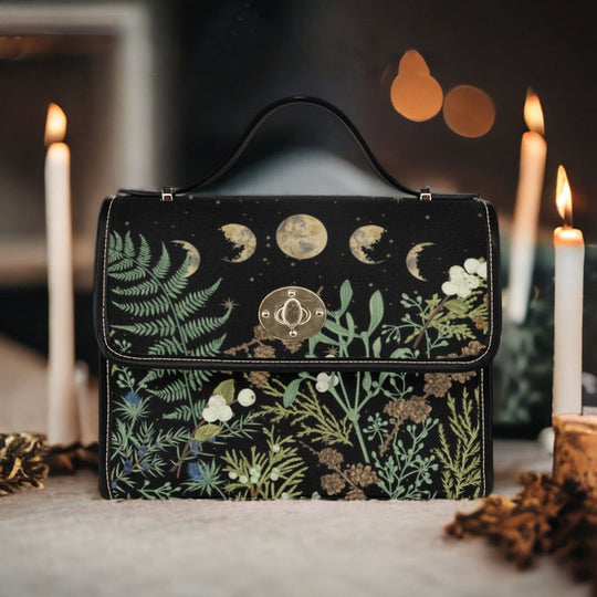 Cottagecore Pine Forest Green Witch Satchel Handbag For Boho Hippie