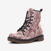 Hippie Art Zone - Pink Pastel Cherry Blossom Vegan Leather Festival Boots Combat Boots For Hippies
