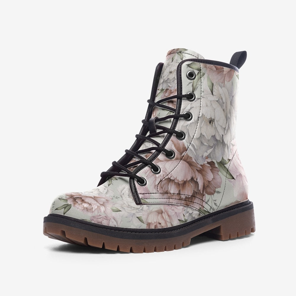 Hippie Art Zone - Pretty Peony Casual Leather Lightweight Boots