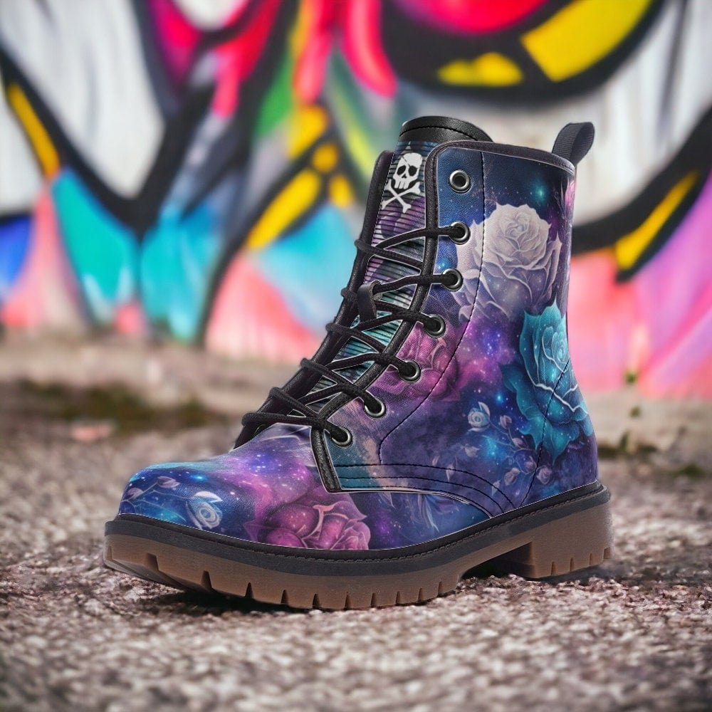 Hippie Art Zone - Rose Galaxy / Gothic, Punk, Combat Boots In Unisex