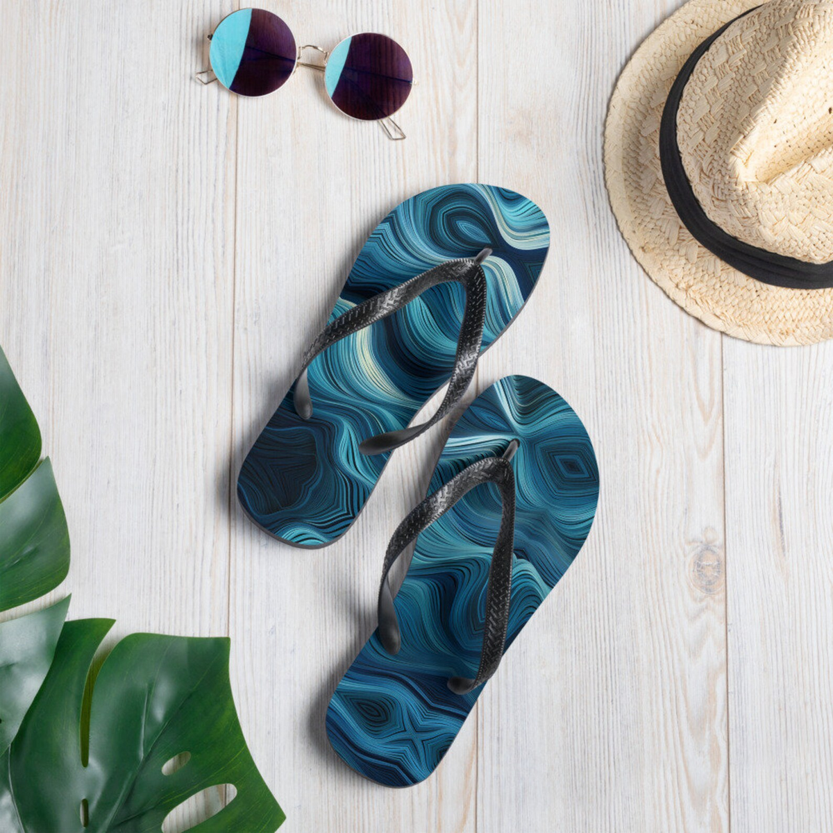 hippieartzone - Waves Flip Flops Beach Flip Flops