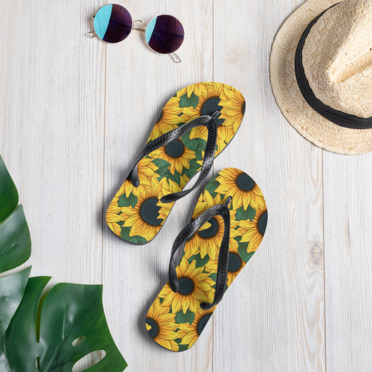 hippieartzone - Sunflower Flip Flops.