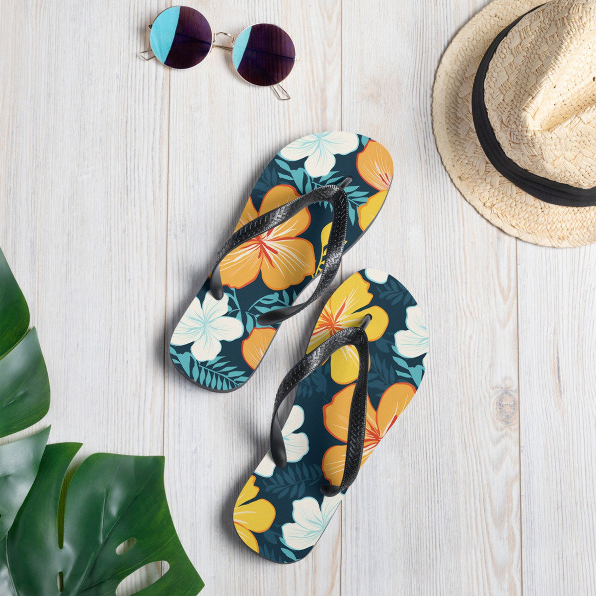 hippieartzone - Hawaiian Flowers Flip Flops.