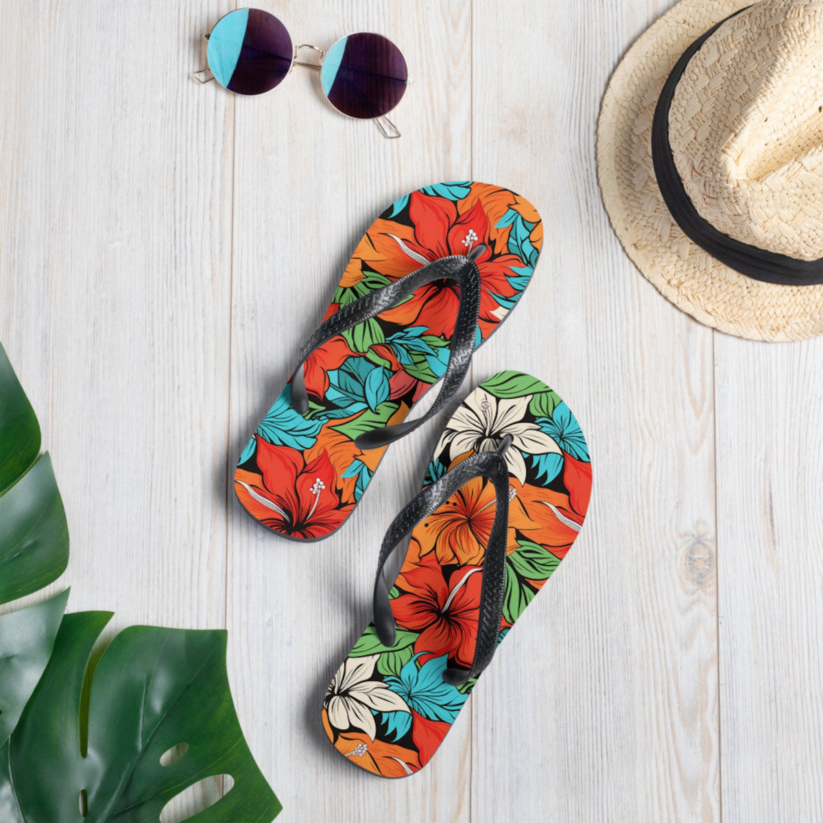 hippieartzone - Hawaiian Flowers Flip Flops.