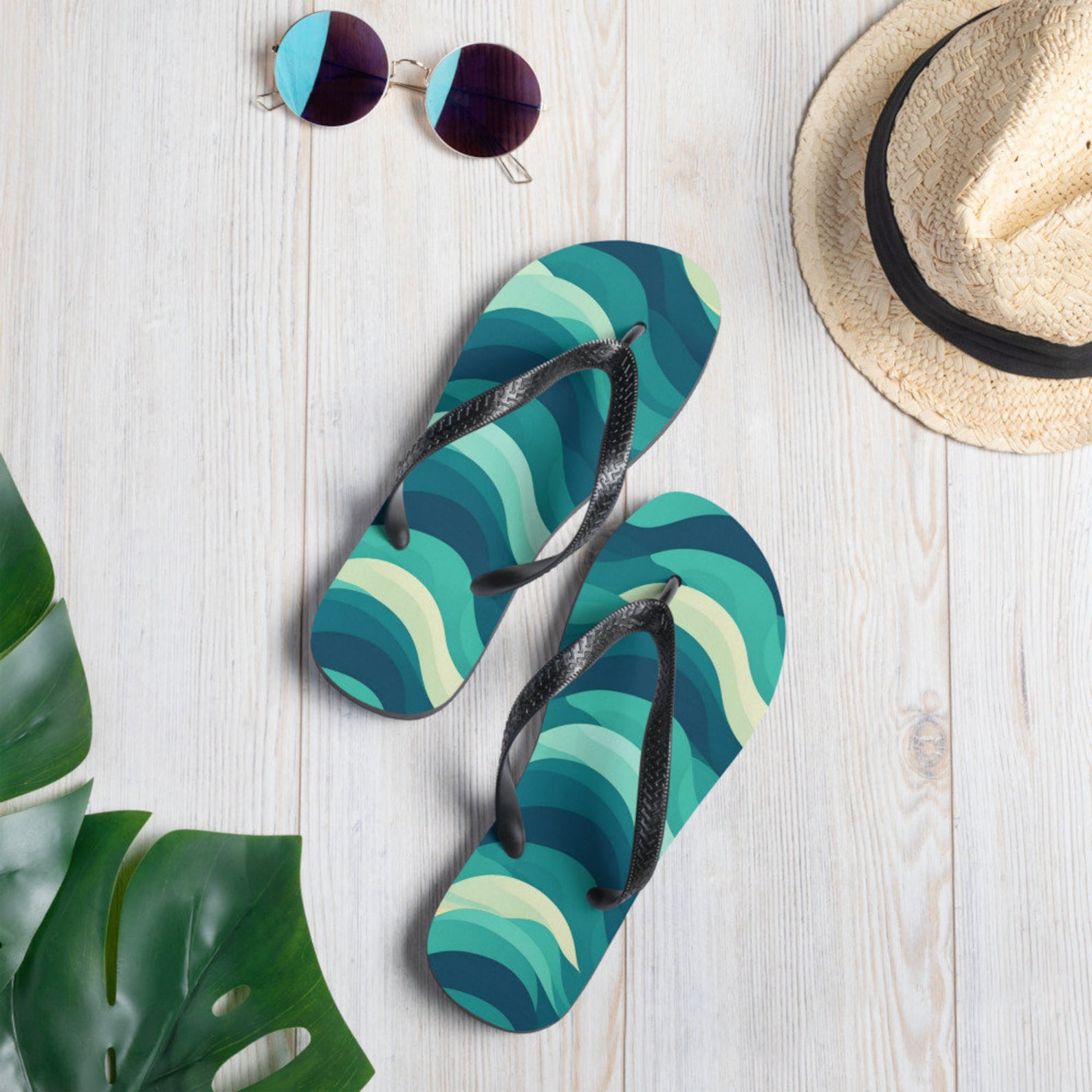 hippieartzone - Waves Flip Flops.