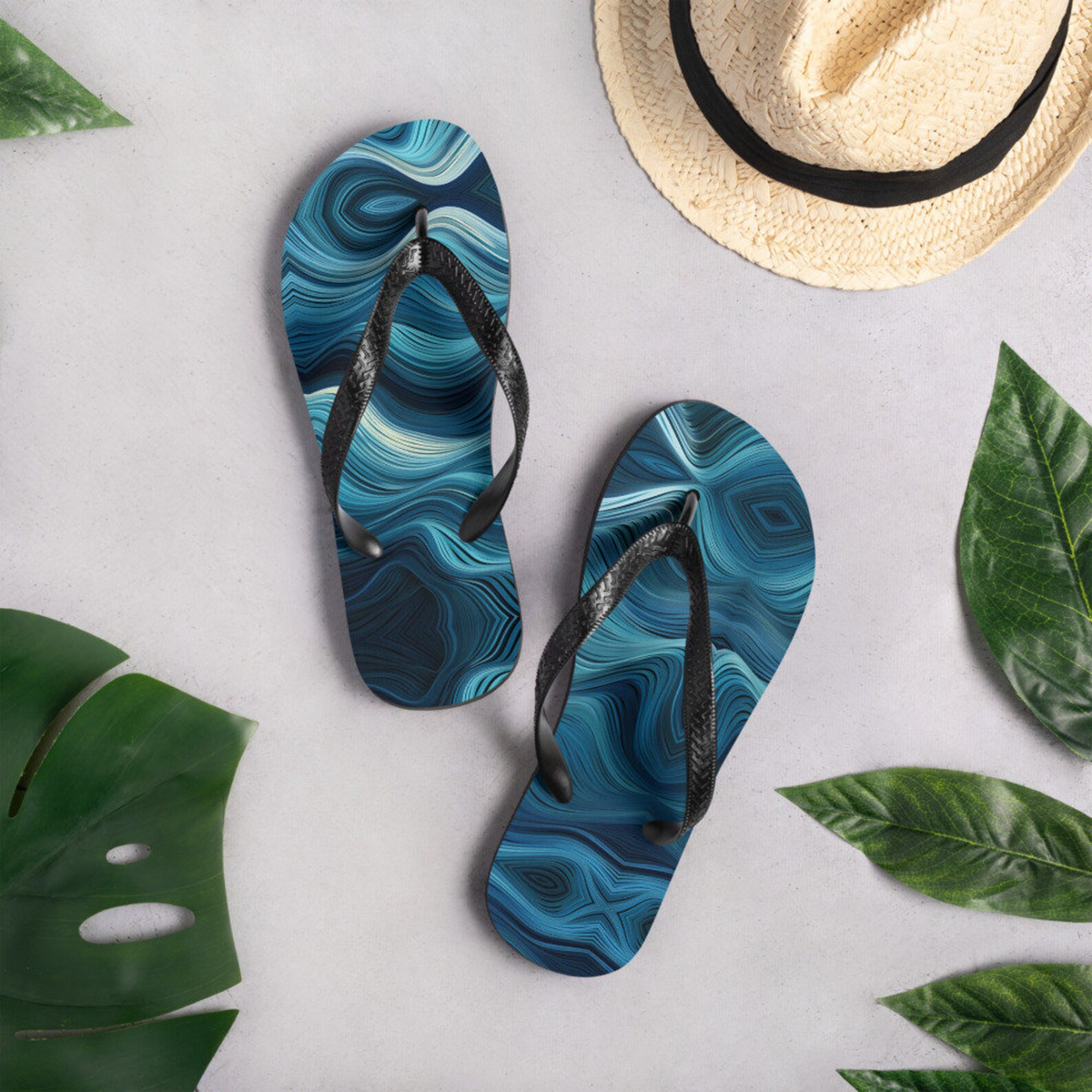 hippieartzone - Waves Flip Flops Beach Flip Flops