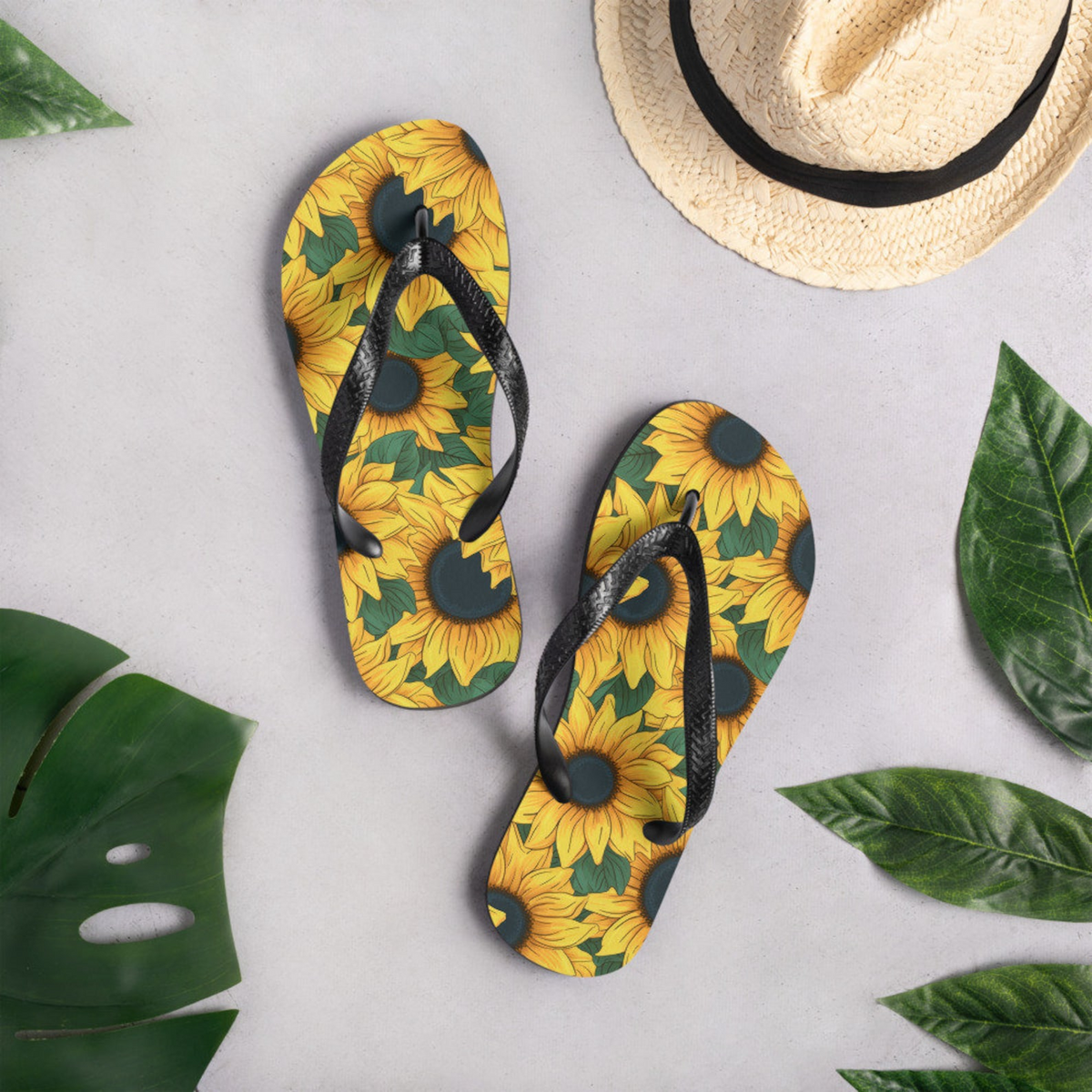 hippieartzone - Sunflower Flip Flops.