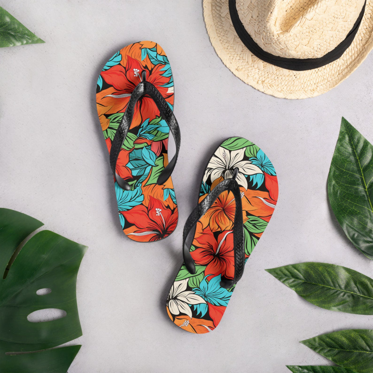 hippieartzone - Hawaiian Flowers Flip Flops.