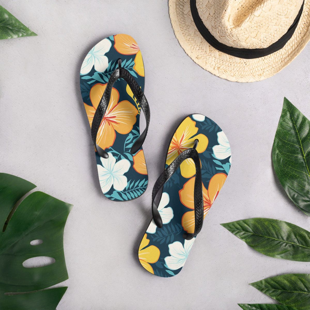 hippieartzone - Hawaiian Flowers Flip Flops.