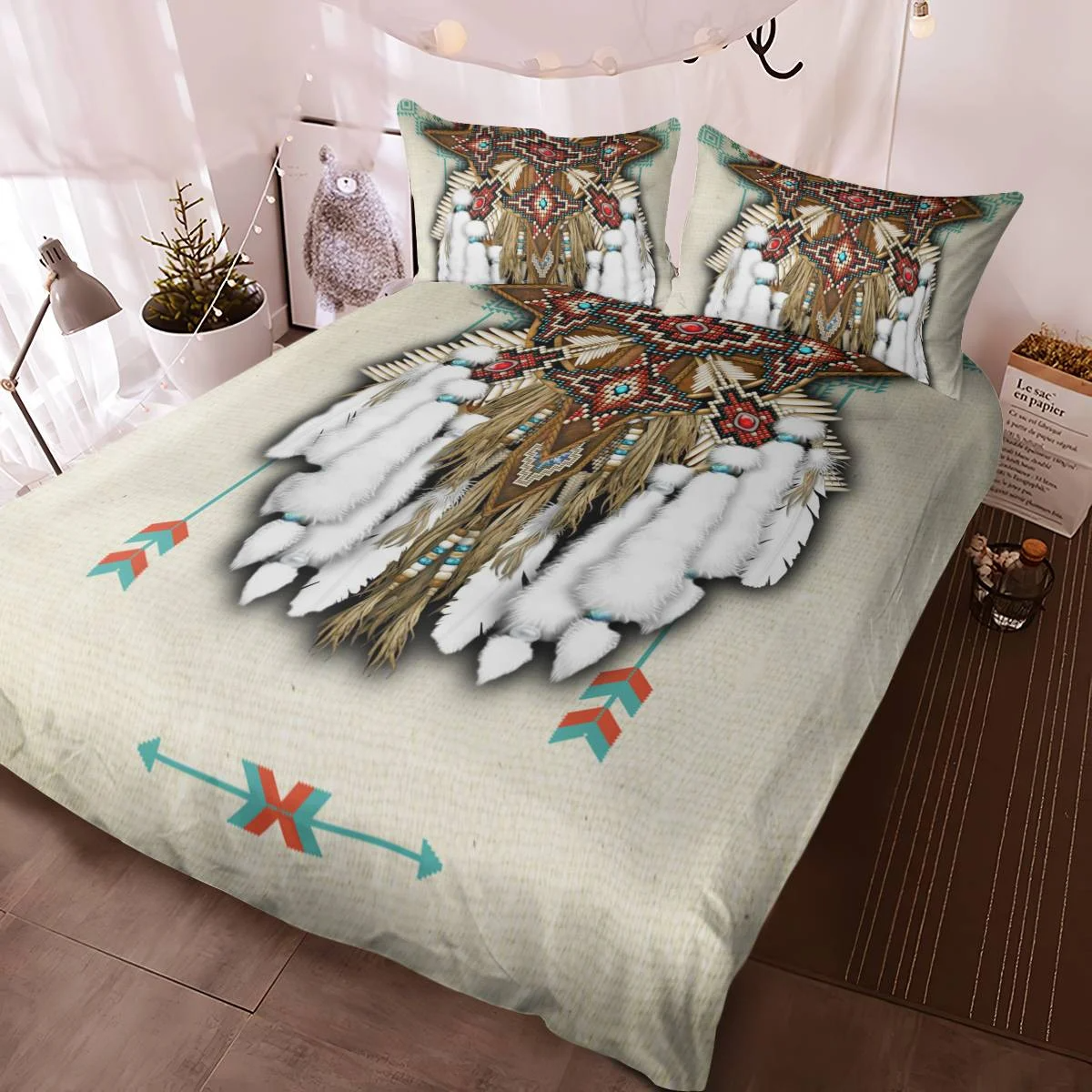 hippieartzone - Native American Feather Pattern Bedding Set