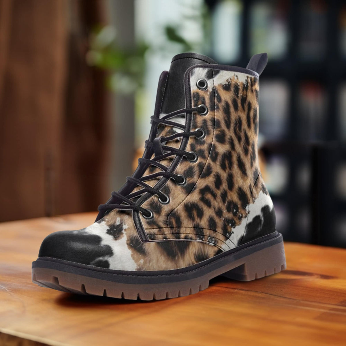 Hippie Art Zone - Tear Leopard Boots, Casual Vegan Leather Lightweight Boots