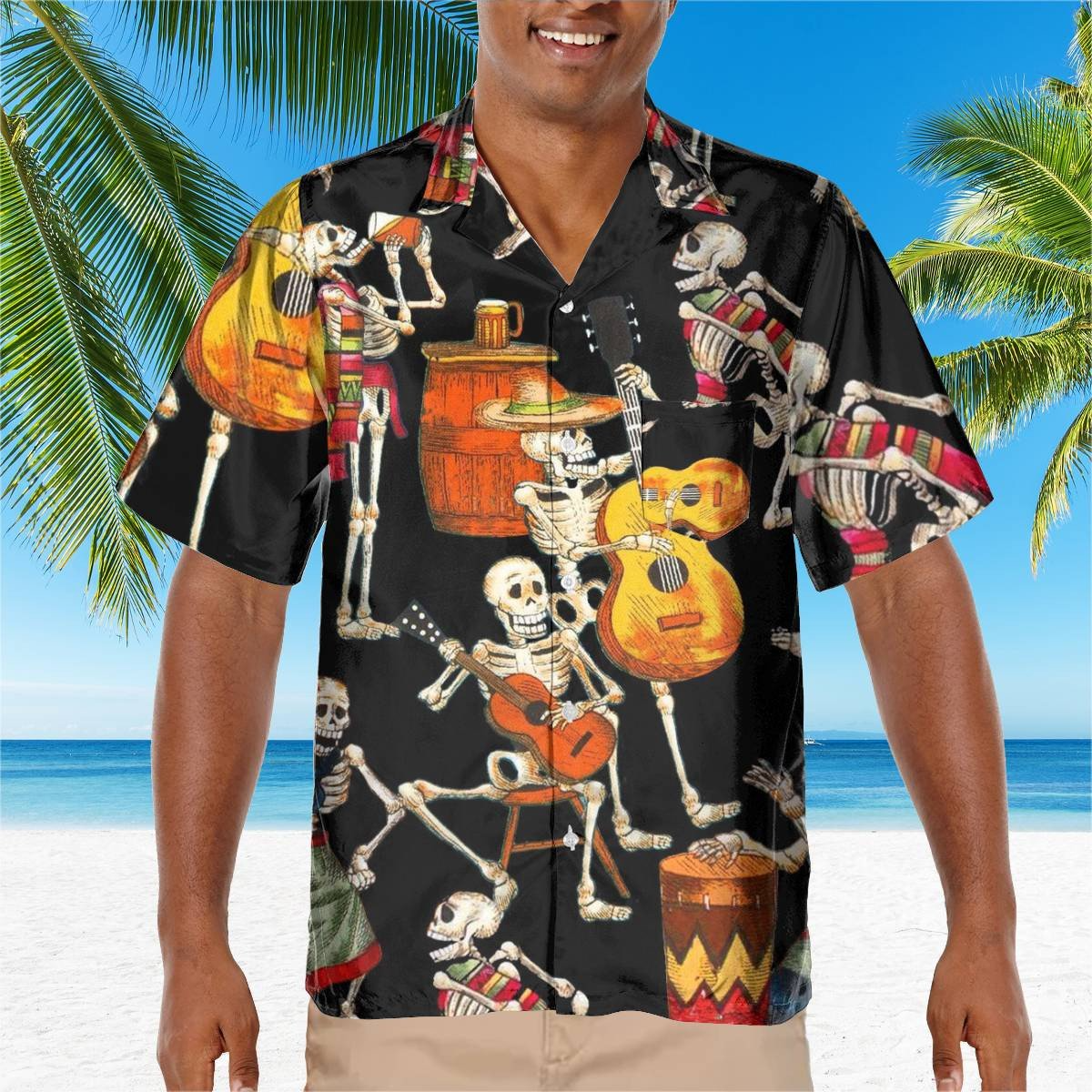hippieartzone - MANY SKELETON GUITAR HAWAII SHIRT.