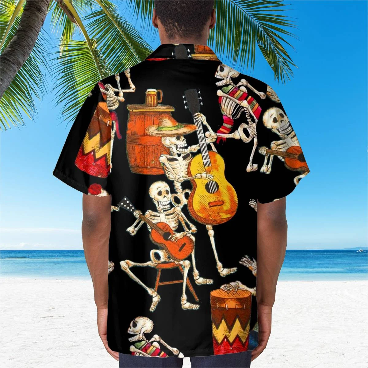 hippieartzone - MANY SKELETON GUITAR HAWAII SHIRT.
