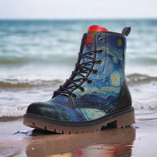 Hippie Art Zone - Van Gogh Starry Night Gothic, Punk Combat Boots For Hippies