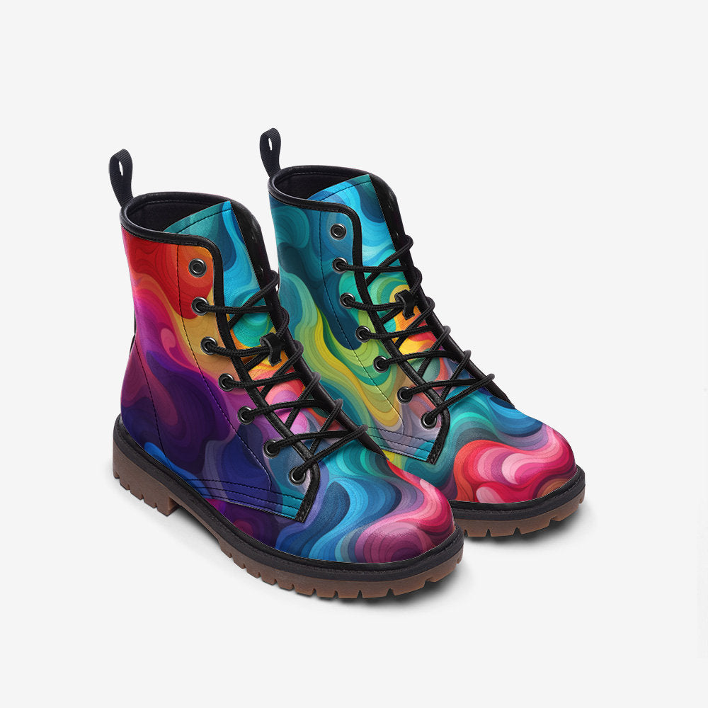 Hippie Art Zone - Wavy Rainbow Faux Leather Lightweight Hiking Boots